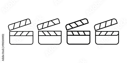 Four black clapperboard icons on white background, representing film production and creative process, ideal for entertainment industry