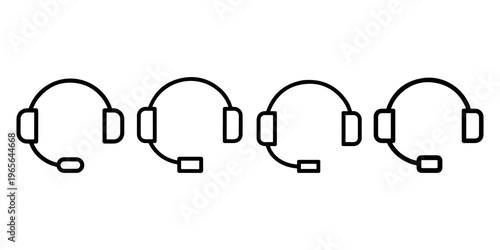 Customer support headset icon collection representing call center services and online assistance with various microphone shapes for communication tasks