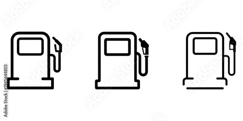 Gas station pump line icon set illustrating fuel dispenser for automotive service energy supply petrol station gasoline industry and car maintenance use