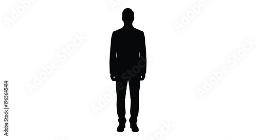 A black silhouette of a man standing alone in a suit and shoes illustration