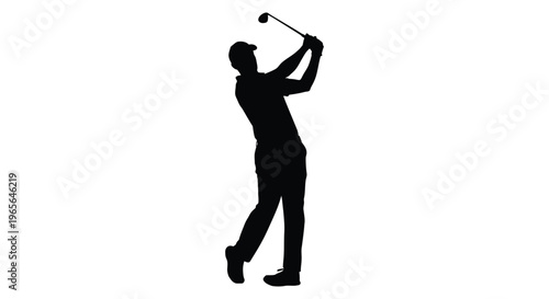 Silhouette of a golfer in mid-swing with a golf club vector illustration