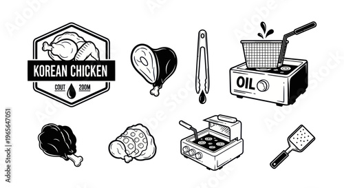 Korean Fried Chicken Icons: Line Art for Food Industry