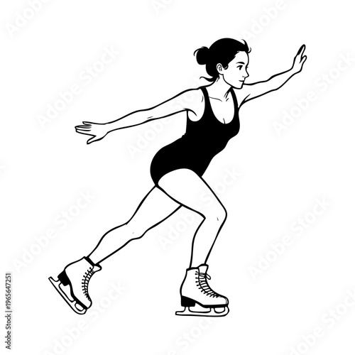 Logotipo patinaje sobre hielo. Dibujo sencillo con líneas de una mujer en una elegante pose de patinaje artístico	