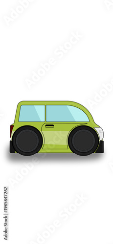 Car designed in flat style with a green color and large wheels in a minimal design