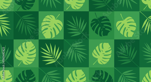 Tropical Leaves Pattern, Geometric Background, Flat Design, Green