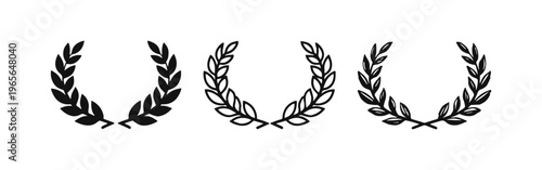 Laurel wreath icons set. Victory, achievement, and success symbol.