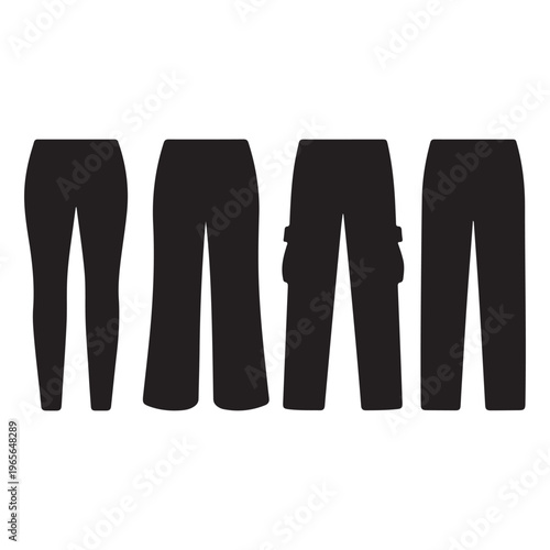Pants icon collection showing different trouser styles and modern outfits