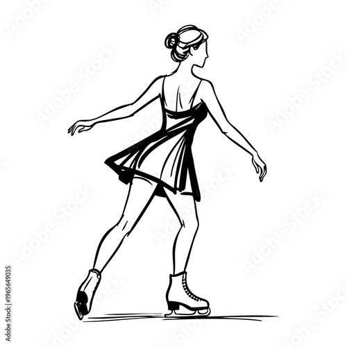 Logotipo patinaje sobre hielo. Dibujo sencillo con líneas de una mujer en una elegante pose de patinaje artístico	