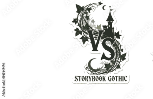 Storybook Gothic VS Versus Logo Silhouette Sticker, Dark Academia Botanical Vector, Edgy Alternative Branding Illustration