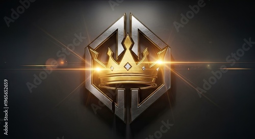 Elegant royal crown emblem against dark background with geometric design