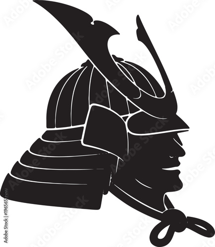 A black silhouette of a traditional japanese samurai warrior helmet worn proudly