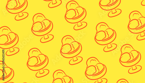 Ice Cream Pattern Design. Seamless Dessert Illustration. Sweet Frozen Treat Motif. Handdrawn Cute Style. Background For Packaging Textile.