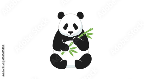 Cute Panda Holding Bamboo Leaves.