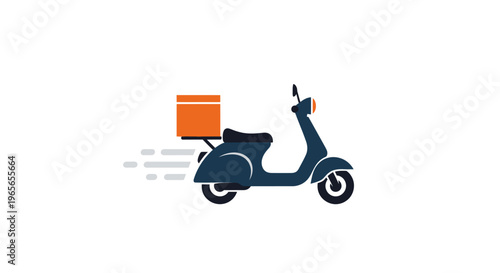 Delivery scooter with orange box.