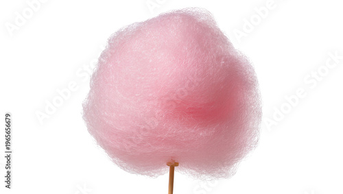 фотографія Fluffy pink cotton candy on a thin wooden stick, a sweet and airy carnival treat