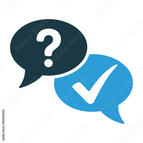 Vector featuring speech bubbles with a question mark and check mark symbolizing communication