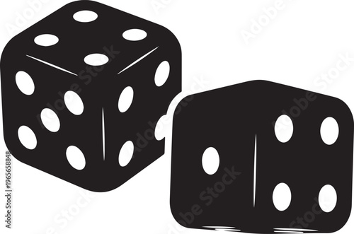 Two black dice in silhouette on white background game