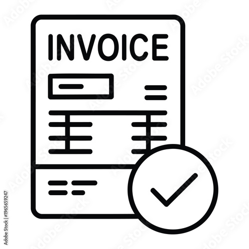 invoice document with check mark eps icon showing payment confirmation billing system and financial transaction approval simple outline style illustration