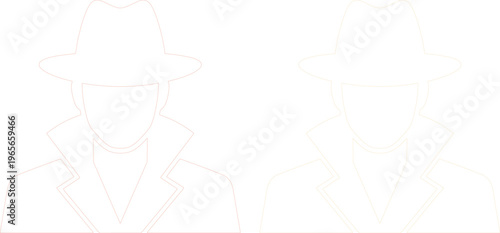 Mysterious detective silhouette vector illustration, anonymous spy character in fedora hat and trench coat, secret agent graphic for crime and investigation themes, minimal line art design