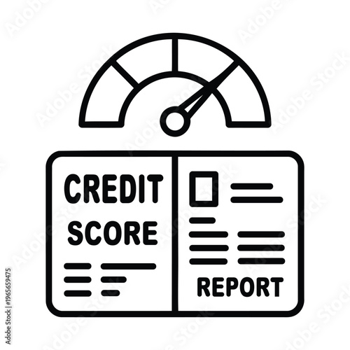 credit score report with gauge eps icon showing financial rating credit history and loan eligibility simple outline illustration