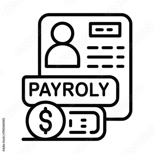 payroll document with employee card eps icon showing salary management human resource finance and payment system simple line style illustration