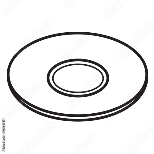 Saucer or plate linear drawing isolated on white background
