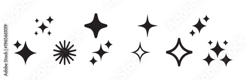 Collection of nine sparkling star and glitter icons for design elements