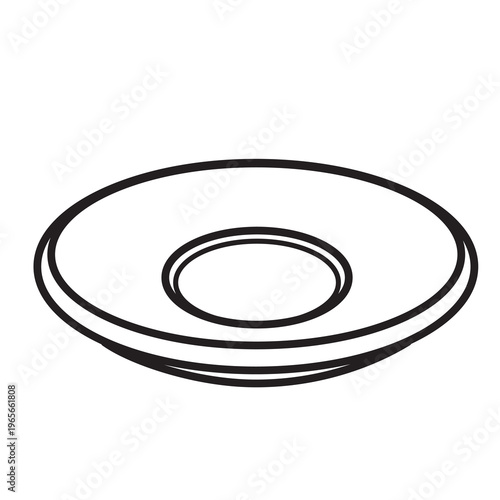 Porcelain saucer or plate linear drawing isolated on white background