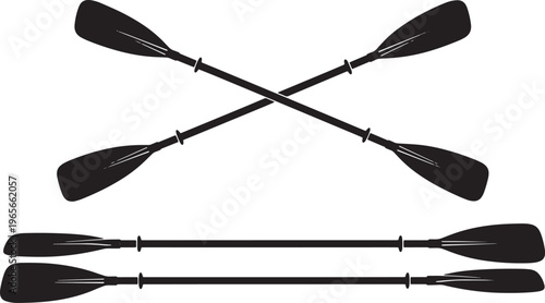 Silhouettes of oars in various positions on white background paddles black