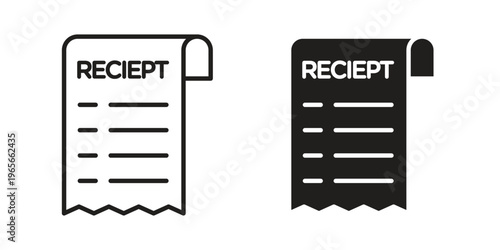 Paper receipt icon Line Design Vector Illustration. Solid Black icons