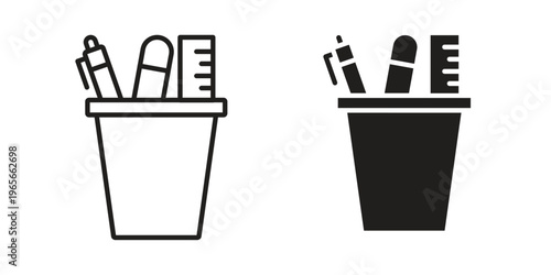 Pencil holder icon Line Design Vector Illustration. Solid Black icons