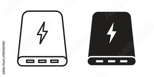 Power bank icon Line Design Vector Illustration. Solid Black icons