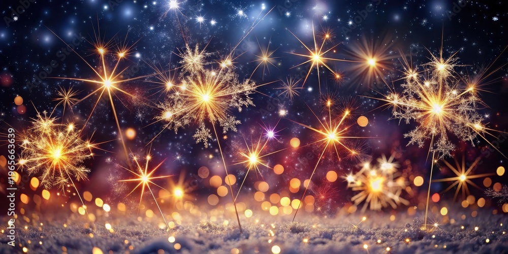 Fototapeta premium Sparkling Festive Lights Display on a Snowy Surface with a Magical Night Sky Backdrop