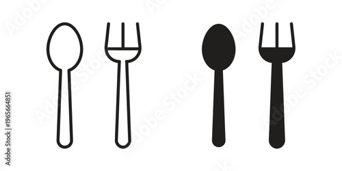 Spoon and Fork icon Line Design Vector Illustration. Solid Black icons