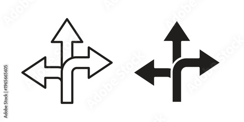 Three directions icon Line Design Vector Illustration. Solid Black icons