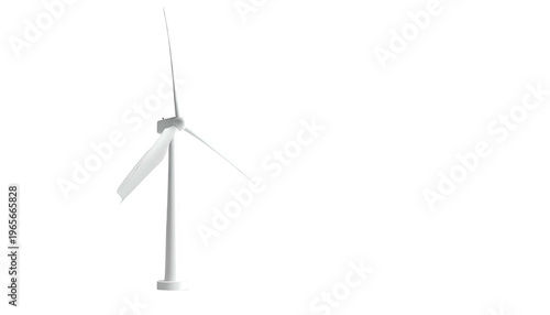 A white wind turbine against a black background. Blades are positioned at an angle
