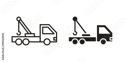 Tow truck icon Line Design Vector Illustration. Solid Black icons