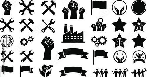 Collection of diverse labor, solidarity, and activism icons and symbols