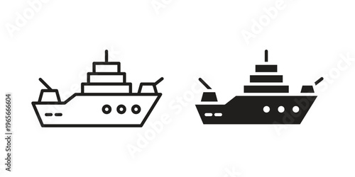 Warship icon Line Design Vector Illustration. Solid Black icons