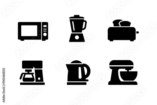 Kitchen appliances silhouette icon set in minimal flat vector style