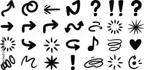 Collection of diverse hand-drawn symbols and pictograms for visual communication