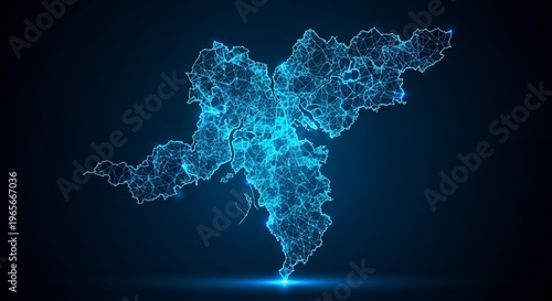 Abstract glowing digital map outline on dark background