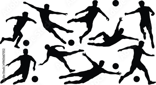 Dynamic silhouettes of soccer players in intense action on the field
