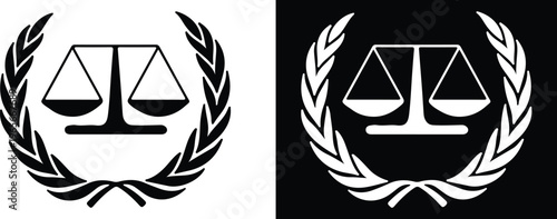law firm white black icon set vector logo illustration black background 
