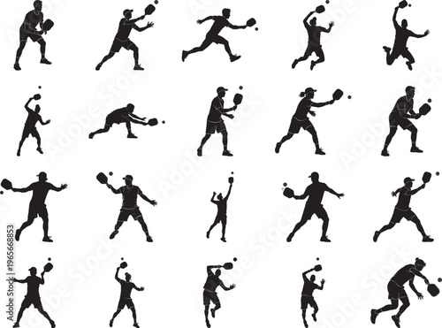 Pickleball Player Silhouette Bundle Poses and Serve