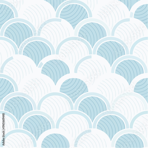 Seamless light blue and white abstract pattern with gentle wave-like arches, perfect for modern decorative backgrounds and textures