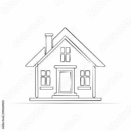 Artistic line drawing of a traditional detached house, a symbolic concept of domesticity, residence, and architectural structure