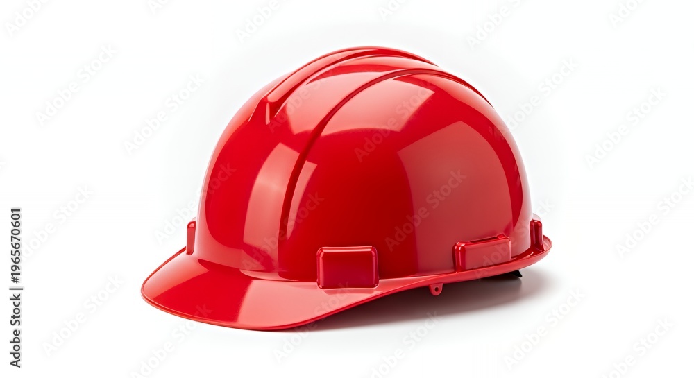 Fototapeta premium Red safety helmet isolated on white background for construction industry