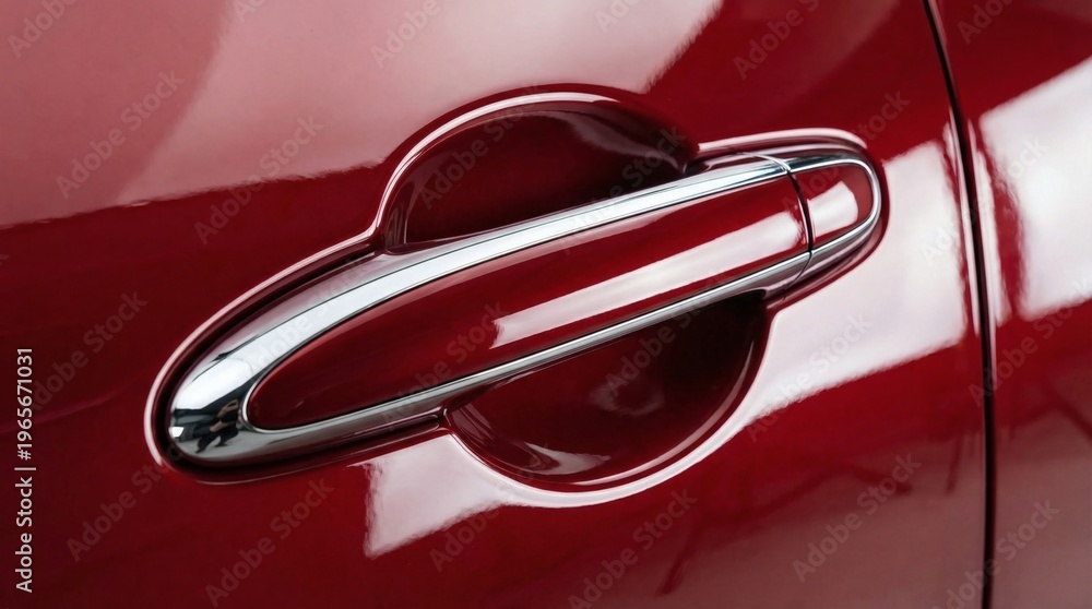 Naklejka premium Burgundy Beauty Chrome Car Door Handle Gleaming in Sunlight.