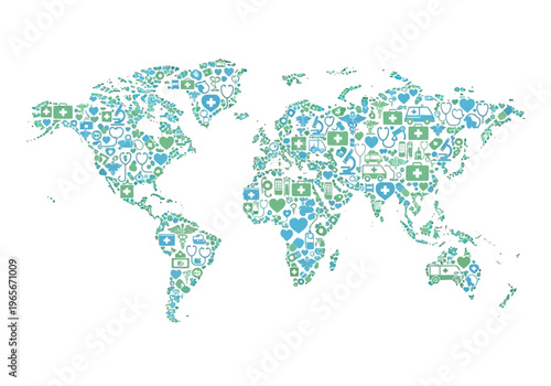 World Map with Various Colored Symbols.